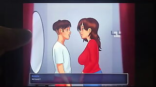 a man is bathing while a girl comes
