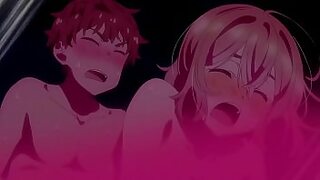 1 guy giving 2 girls blowjob
