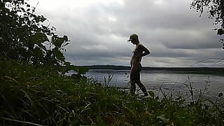 blondegummybear with sperm and piss bitch gets public on a bathing lake the mouth stuffed dirty used by 40 men as cum and piss toilet part 2