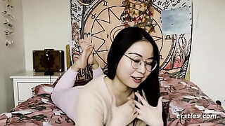 asian girl with glasses live in shower